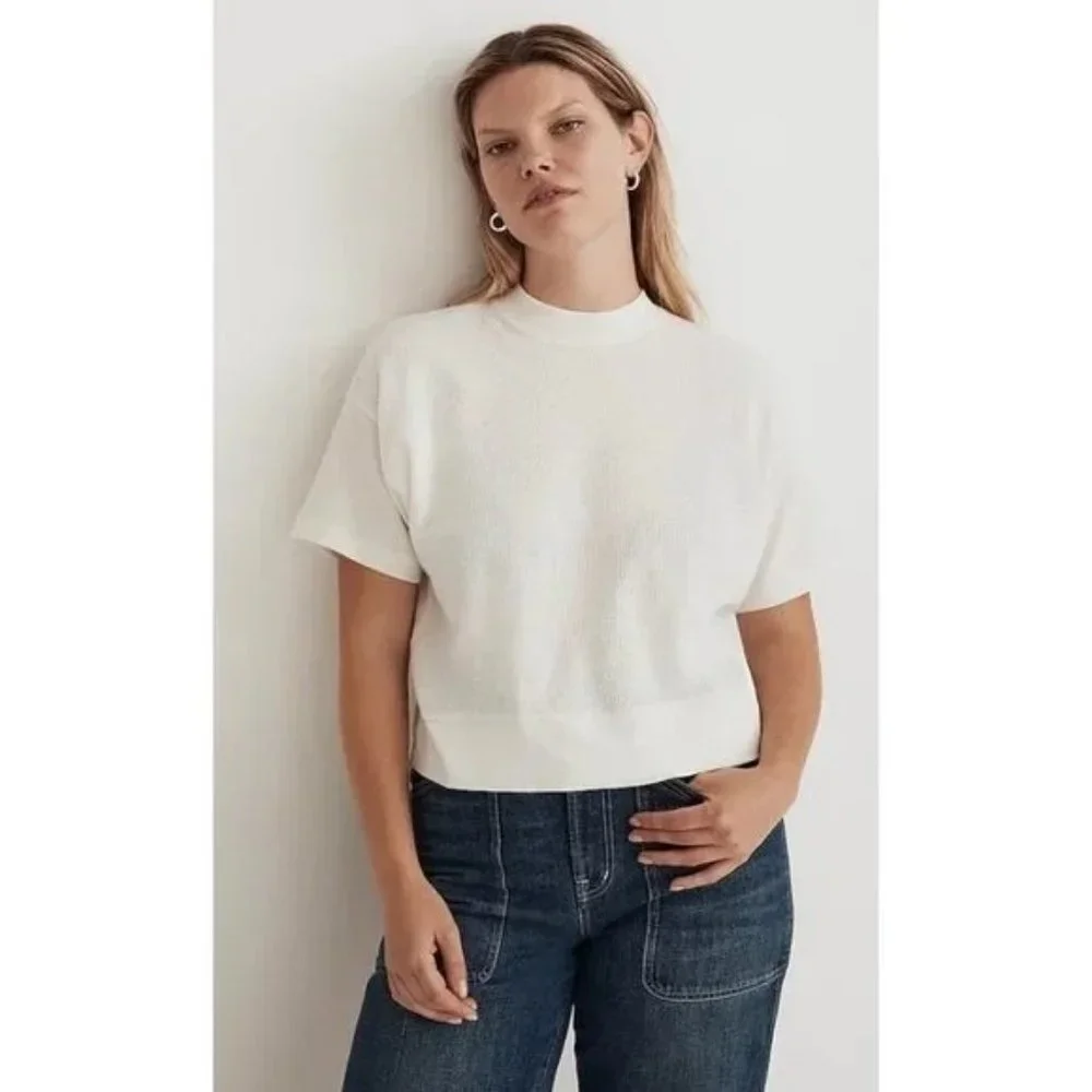 Madewell $52 Womens Waffle Mockneck Tee in Lighthouse Size XS NJ790 - Picture 1 of 5